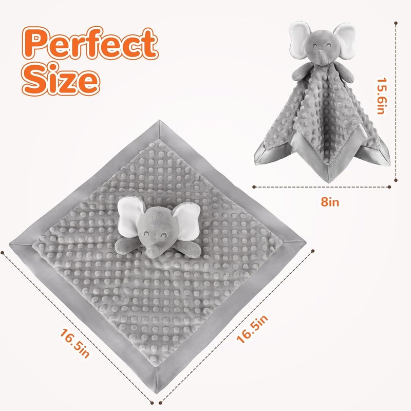 MOVEPAI Baby Security Blanket, Soft Baby Lovey Toy Blanket for Boys and Girls, Snuggle Toy Lovie Newborn Gift, Unisex Baby Plush Gray Elephant 16 Inch - Image 3